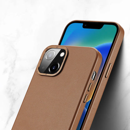 Dux Ducis Grit Leather Case for iPhone 14 Plus Elegant Faux Leather Cover (MagSafe Compatible) Brown_6