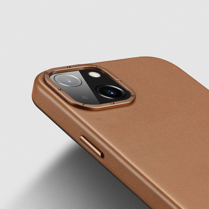 Dux Ducis Grit Leather Case for iPhone 14 Plus Elegant Faux Leather Cover (MagSafe Compatible) Brown_7