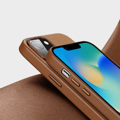 Dux Ducis Grit Leather Case for iPhone 14 Plus Elegant Faux Leather Cover (MagSafe Compatible) Brown_8