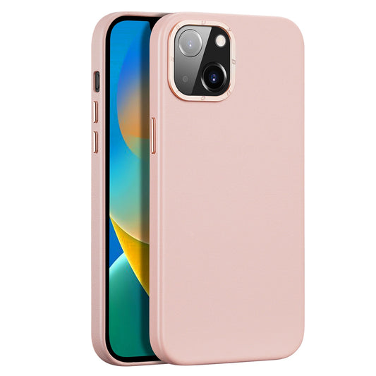 Dux Ducis Grit Leather Case for iPhone 14 Plus Elegant Faux Leather Cover (MagSafe Compatible) Pink_0