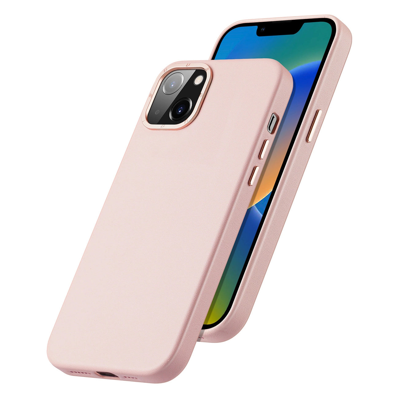 Dux Ducis Grit Leather Case for iPhone 14 Plus Elegant Faux Leather Cover (MagSafe Compatible) Pink_1