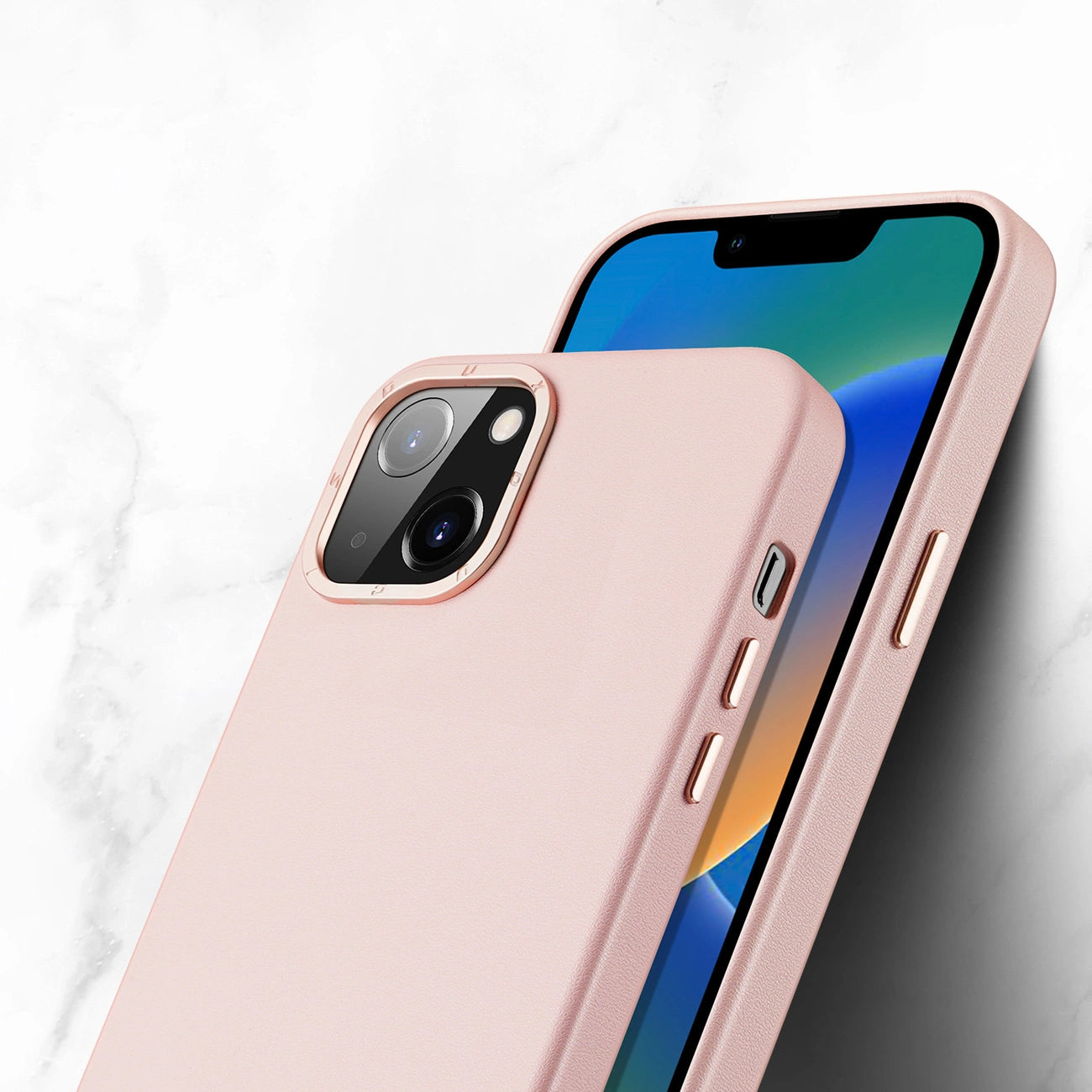 Dux Ducis Grit Leather Case for iPhone 14 Plus Elegant Faux Leather Cover (MagSafe Compatible) Pink_6