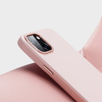 Dux Ducis Grit Leather Case for iPhone 14 Plus Elegant Faux Leather Cover (MagSafe Compatible) Pink_8