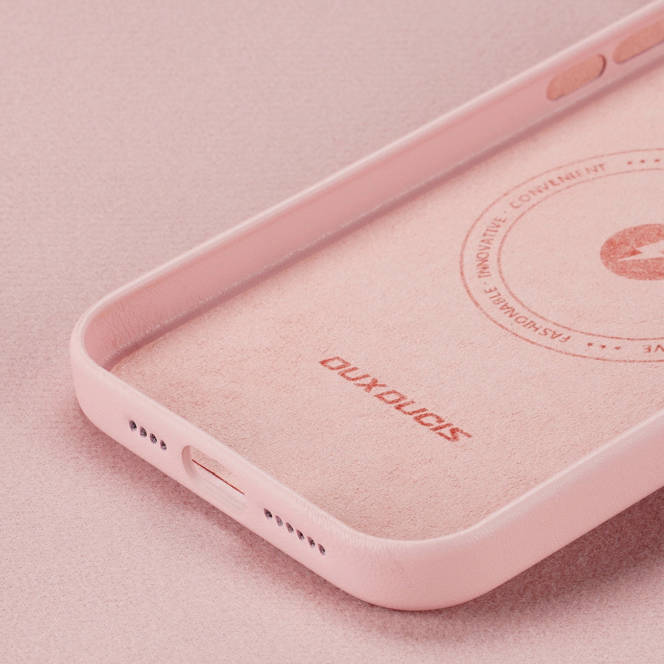 Dux Ducis Grit Leather Case for iPhone 14 Plus Elegant Faux Leather Cover (MagSafe Compatible) Pink_9