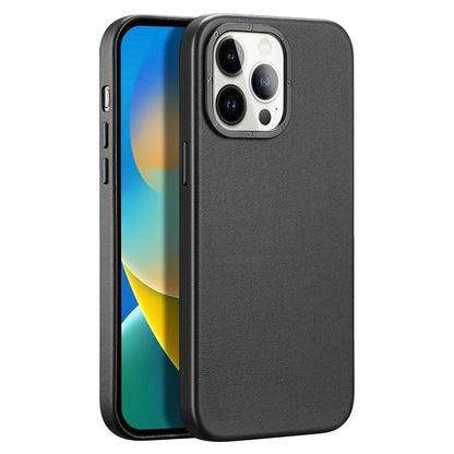Dux Ducis Grit Leather Case for iPhone 14 Pro Elegant Faux Leather Cover (MagSafe Compatible) Black_0