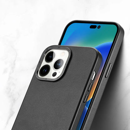 Dux Ducis Grit Leather Case for iPhone 14 Pro Elegant Faux Leather Cover (MagSafe Compatible) Black_6
