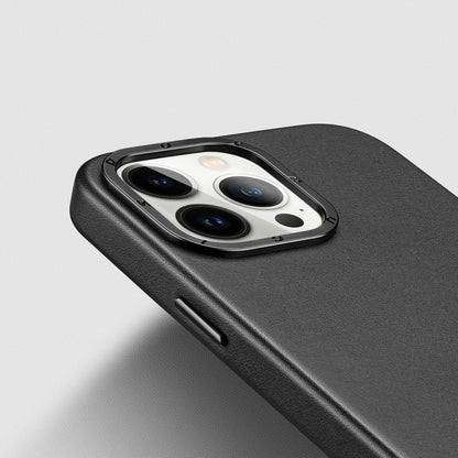 Dux Ducis Grit Leather Case for iPhone 14 Pro Elegant Faux Leather Cover (MagSafe Compatible) Black_7