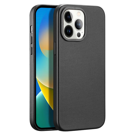 Dux Ducis Grit Leather Case for iPhone 14 Pro Max Elegant Faux Leather Cover (MagSafe Compatible) Black_0