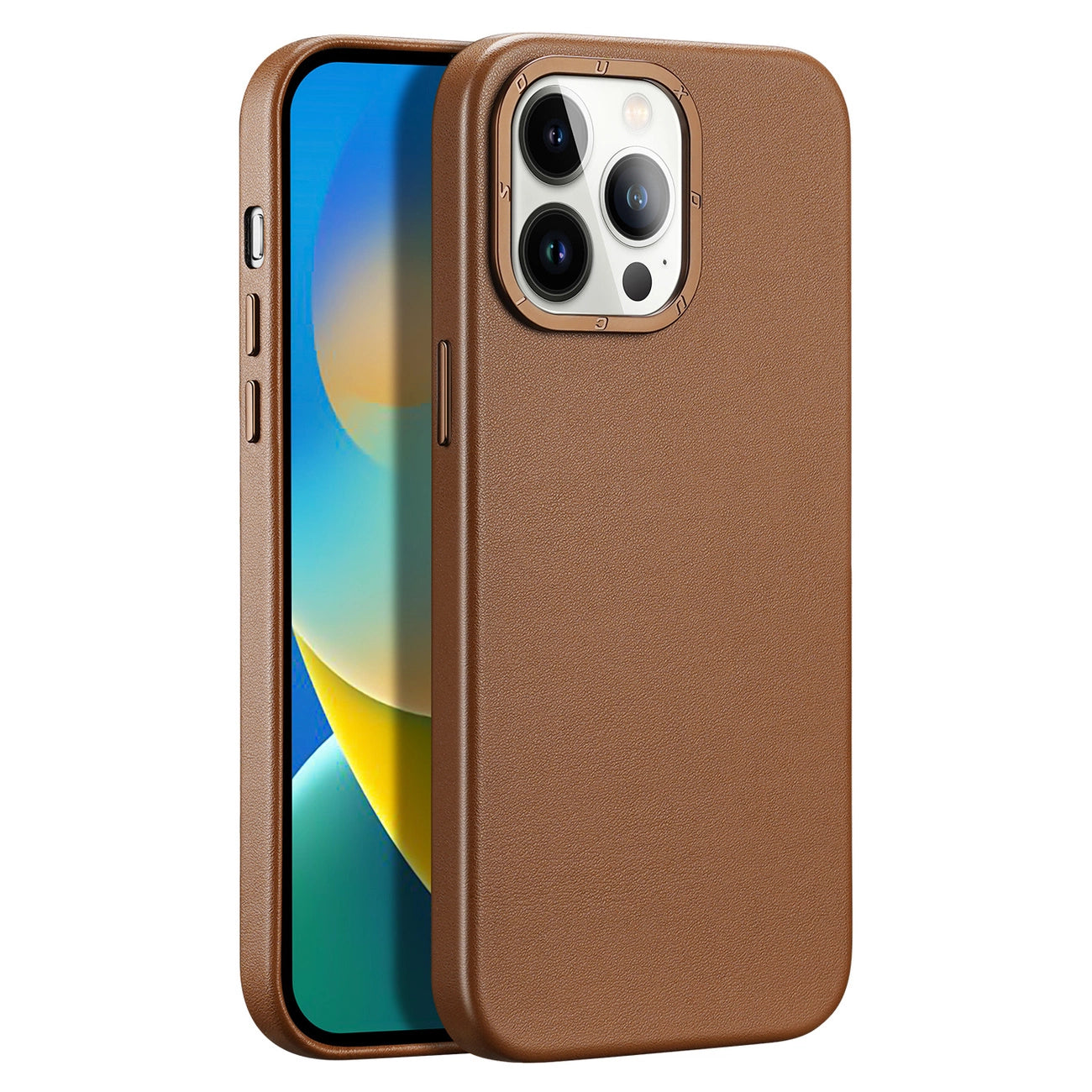 Dux Ducis Grit Leather Case for iPhone 14 Pro Max Elegant Faux Leather Cover (MagSafe Compatible) Brown_0