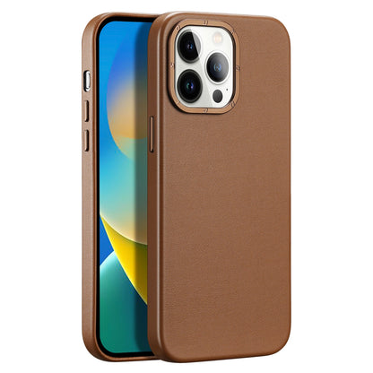 Dux Ducis Grit Leather Case for iPhone 14 Pro Max Elegant Faux Leather Cover (MagSafe Compatible) Brown_0