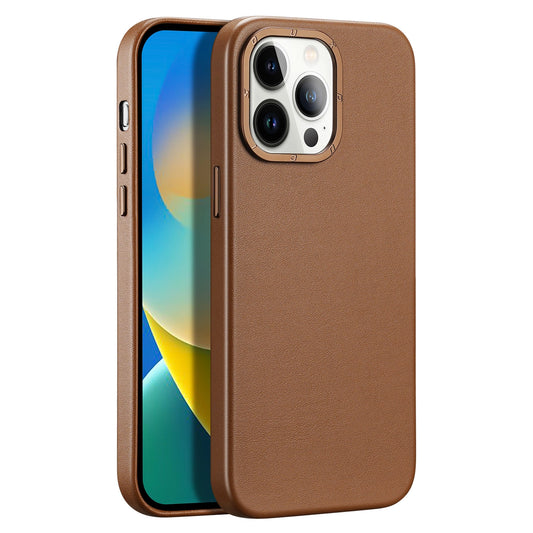 Dux Ducis Grit Leather Case for iPhone 14 Pro Max Elegant Faux Leather Cover (MagSafe Compatible) Brown_0