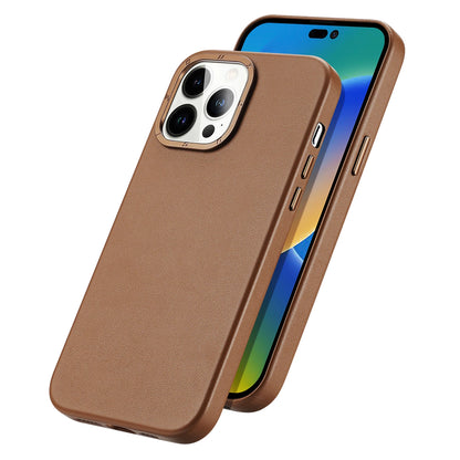 Dux Ducis Grit Leather Case for iPhone 14 Pro Max Elegant Faux Leather Cover (MagSafe Compatible) Brown_1