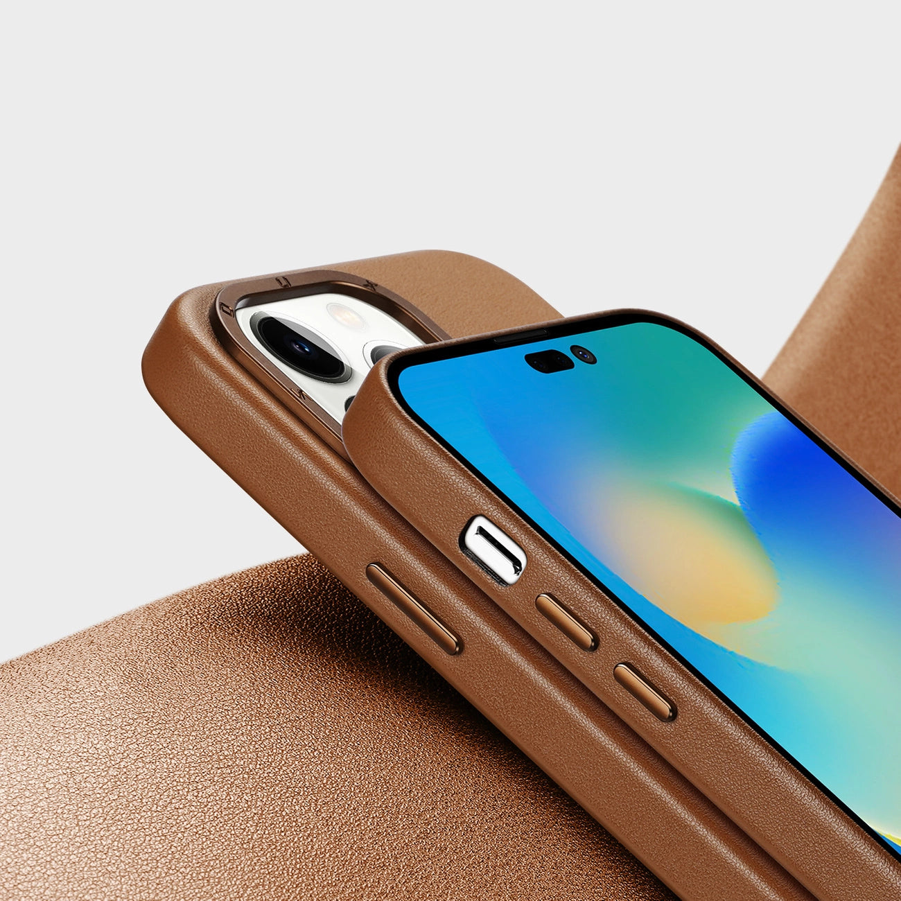 Dux Ducis Grit Leather Case for iPhone 14 Pro Max Elegant Faux Leather Cover (MagSafe Compatible) Brown_8