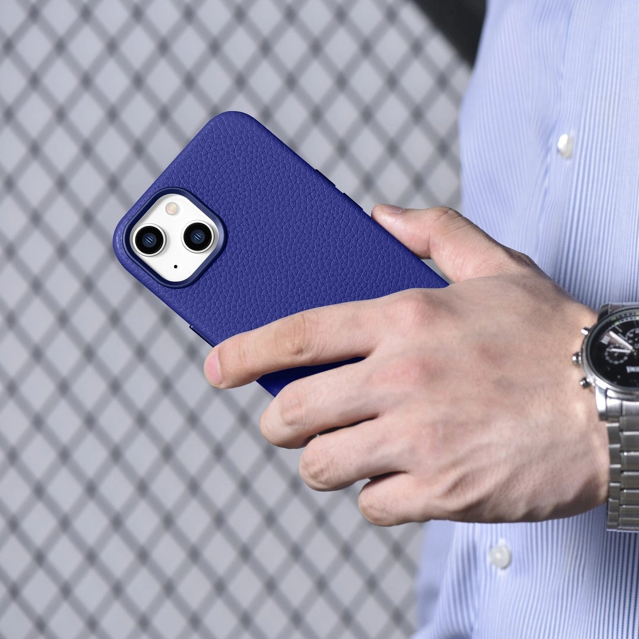 iCarer Litchi Premium Leather Case iPhone 14 Magnetic Leather Case with MagSafe Dark Blue (WMI14220709-DB)_19