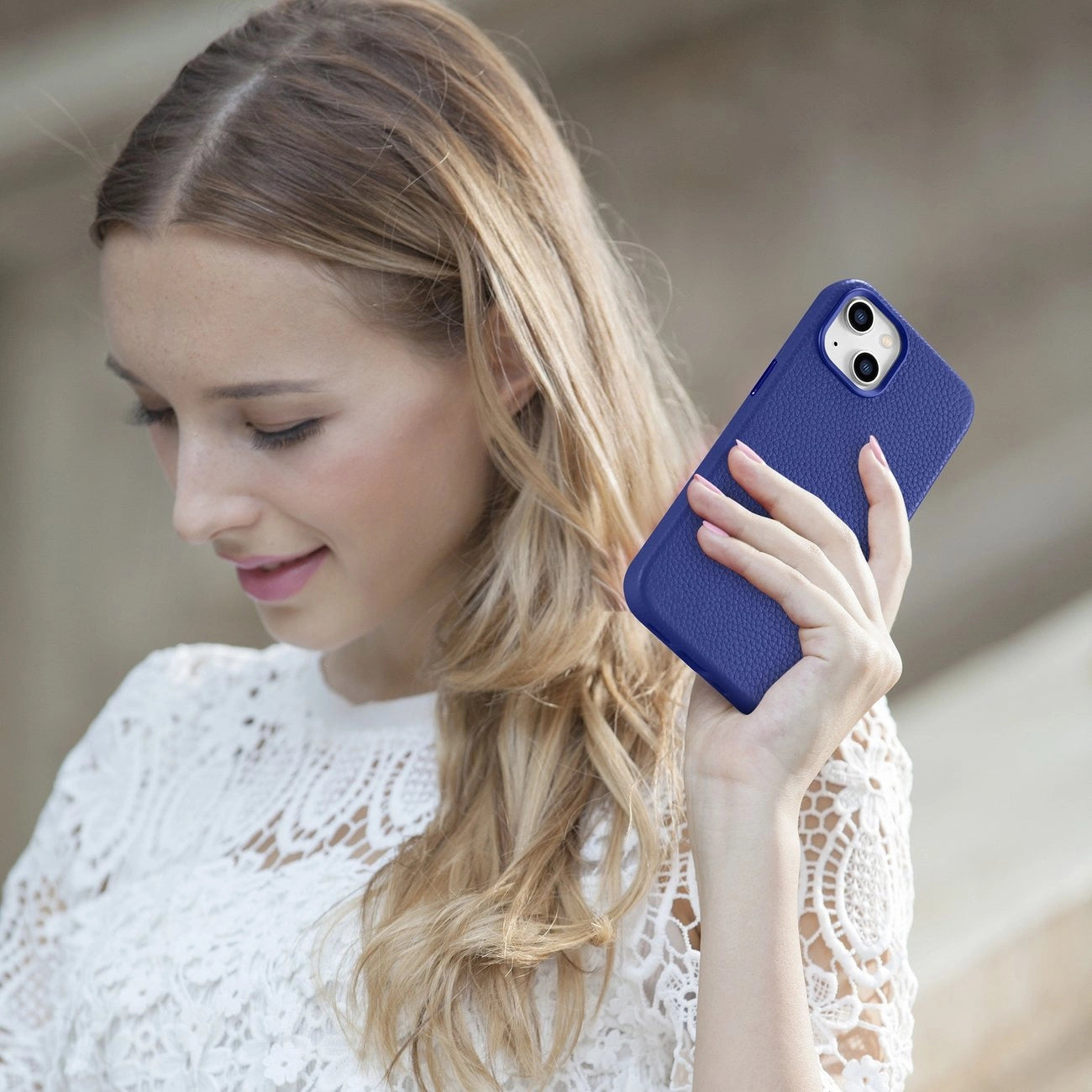 iCarer Litchi Premium Leather Case iPhone 14 Magnetic Leather Case with MagSafe Dark Blue (WMI14220709-DB)_21