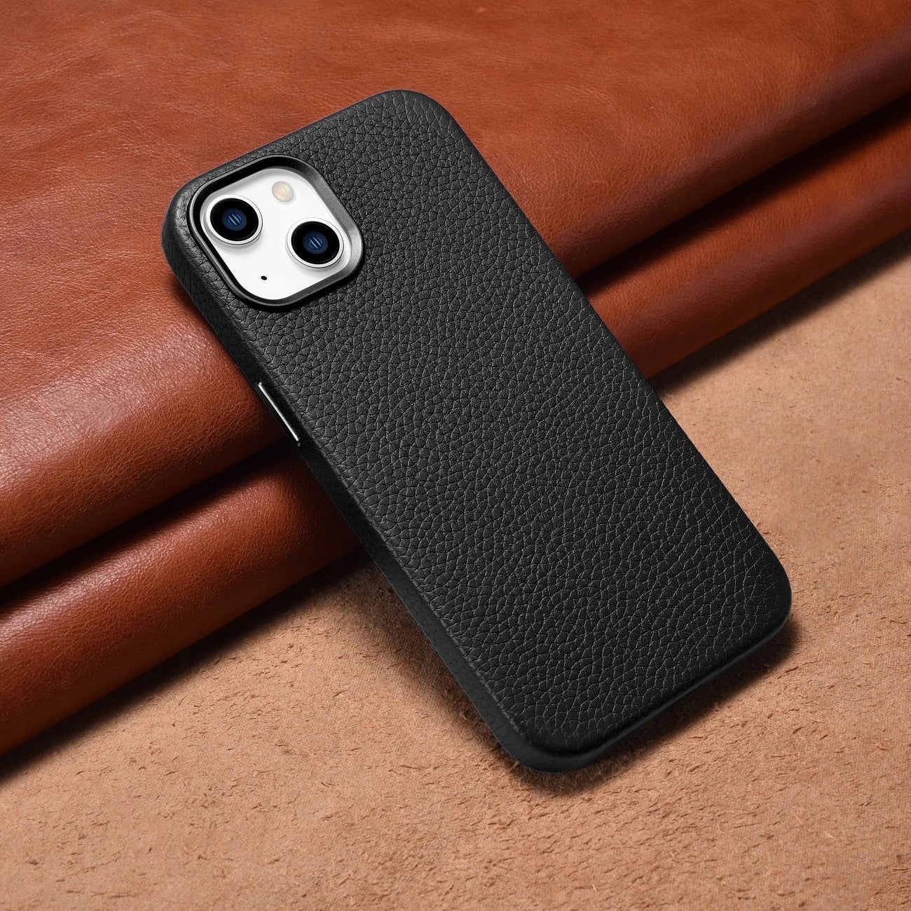 iCarer Litchi Premium Leather Case iPhone 14 Plus Magnetic Leather Case with MagSafe Black (WMI14220711-BK)_9