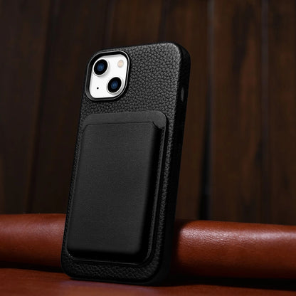 iCarer Litchi Premium Leather Case iPhone 14 Plus Magnetic Leather Case with MagSafe Black (WMI14220711-BK)_11