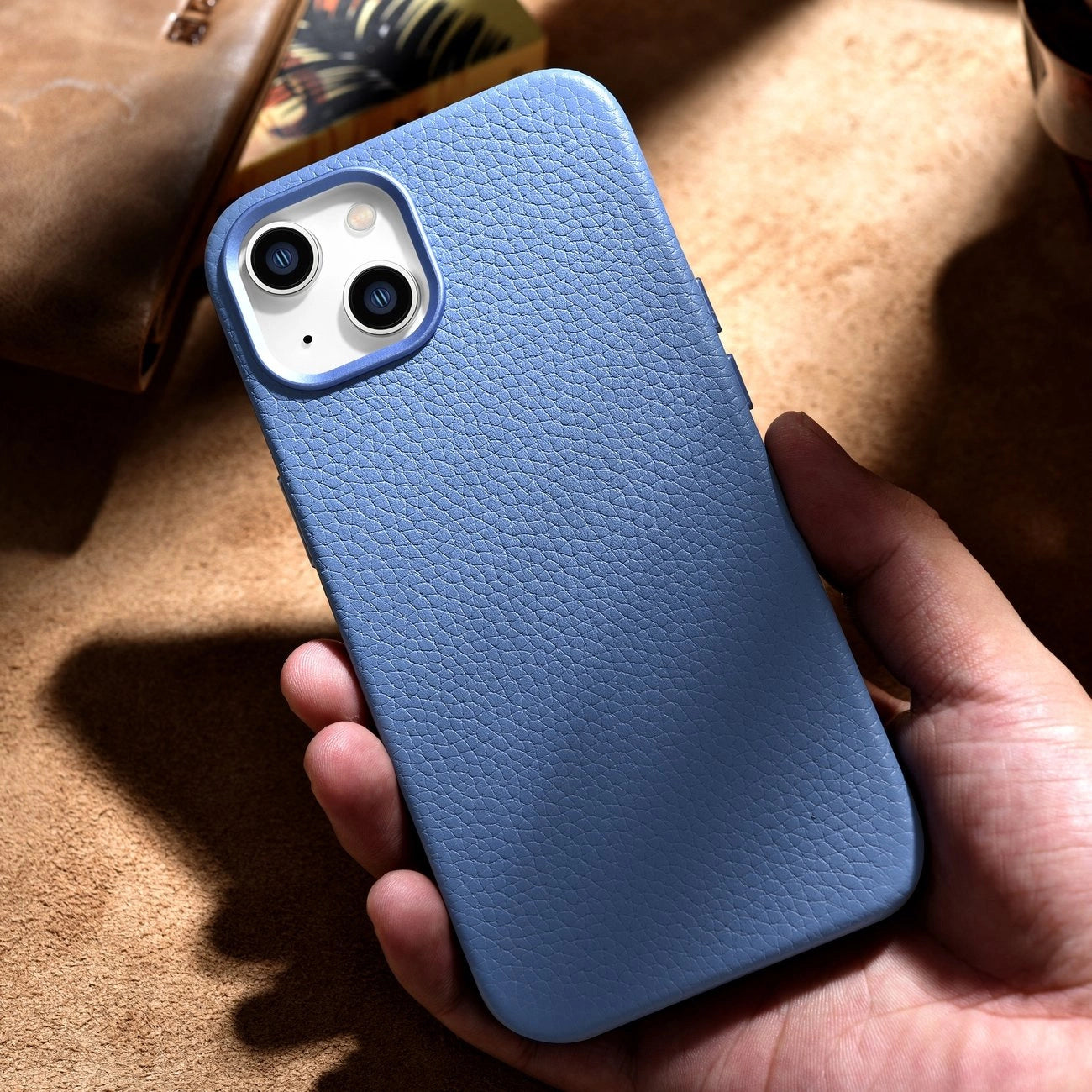 iCarer Litchi Premium Leather Case iPhone 14 Plus Magnetic Leather Case with MagSafe Light Blue (WMI14220711-LB)_16