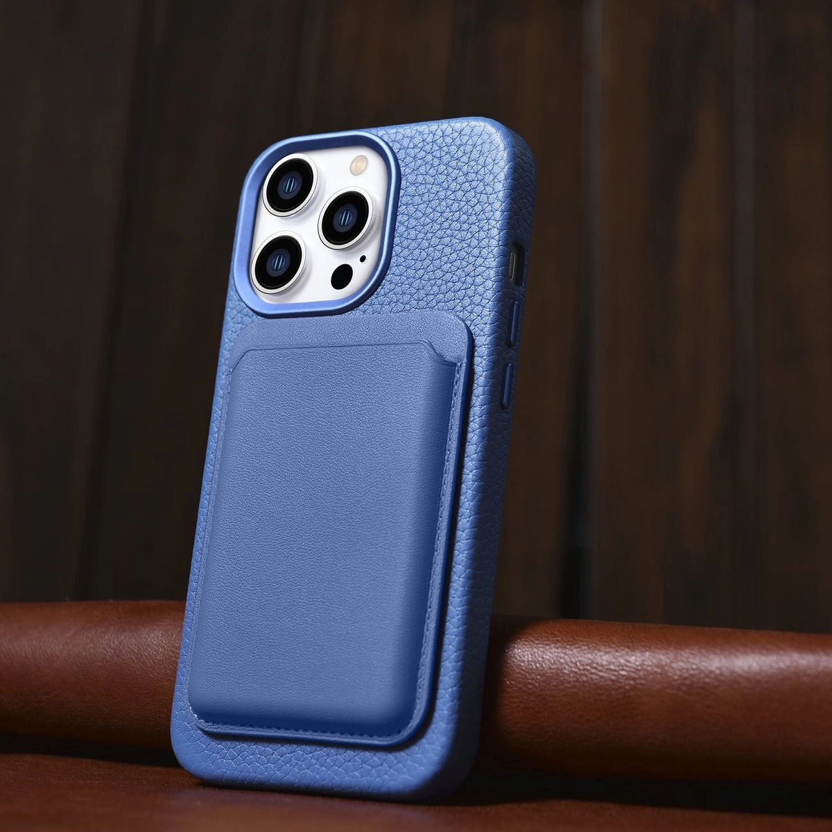 iCarer Litchi Premium Leather Case iPhone 14 Pro Max Magnetic Leather Case with MagSafe Light Blue (WMI14220712-LB)_13
