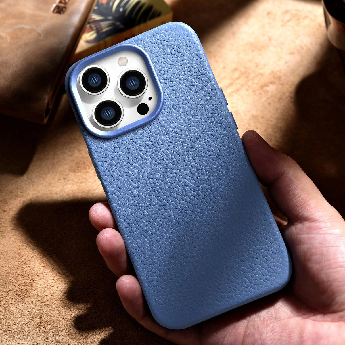 iCarer Litchi Premium Leather Case iPhone 14 Pro Max Magnetic Leather Case with MagSafe Light Blue (WMI14220712-LB)_16
