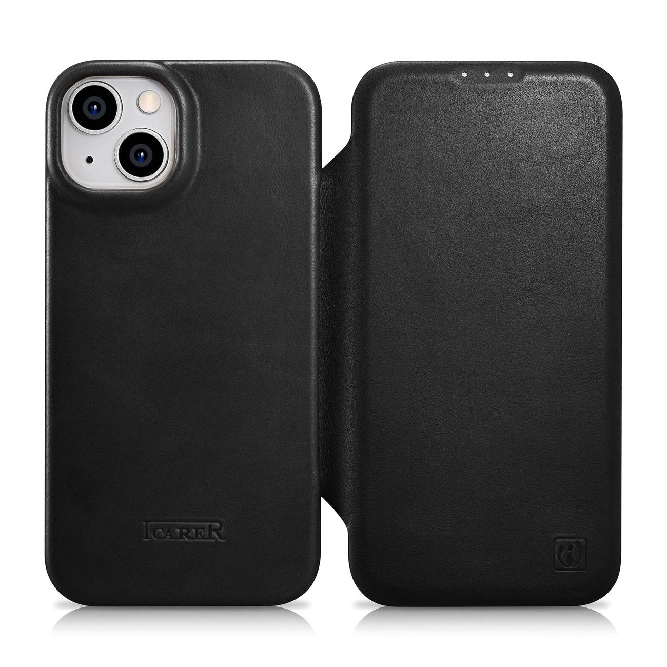 iCarer CE Oil Wax Premium Leather Folio Case Leather Case iPhone 14 Plus Magnetic Flip MagSafe Black (AKI14220707-BK)_0