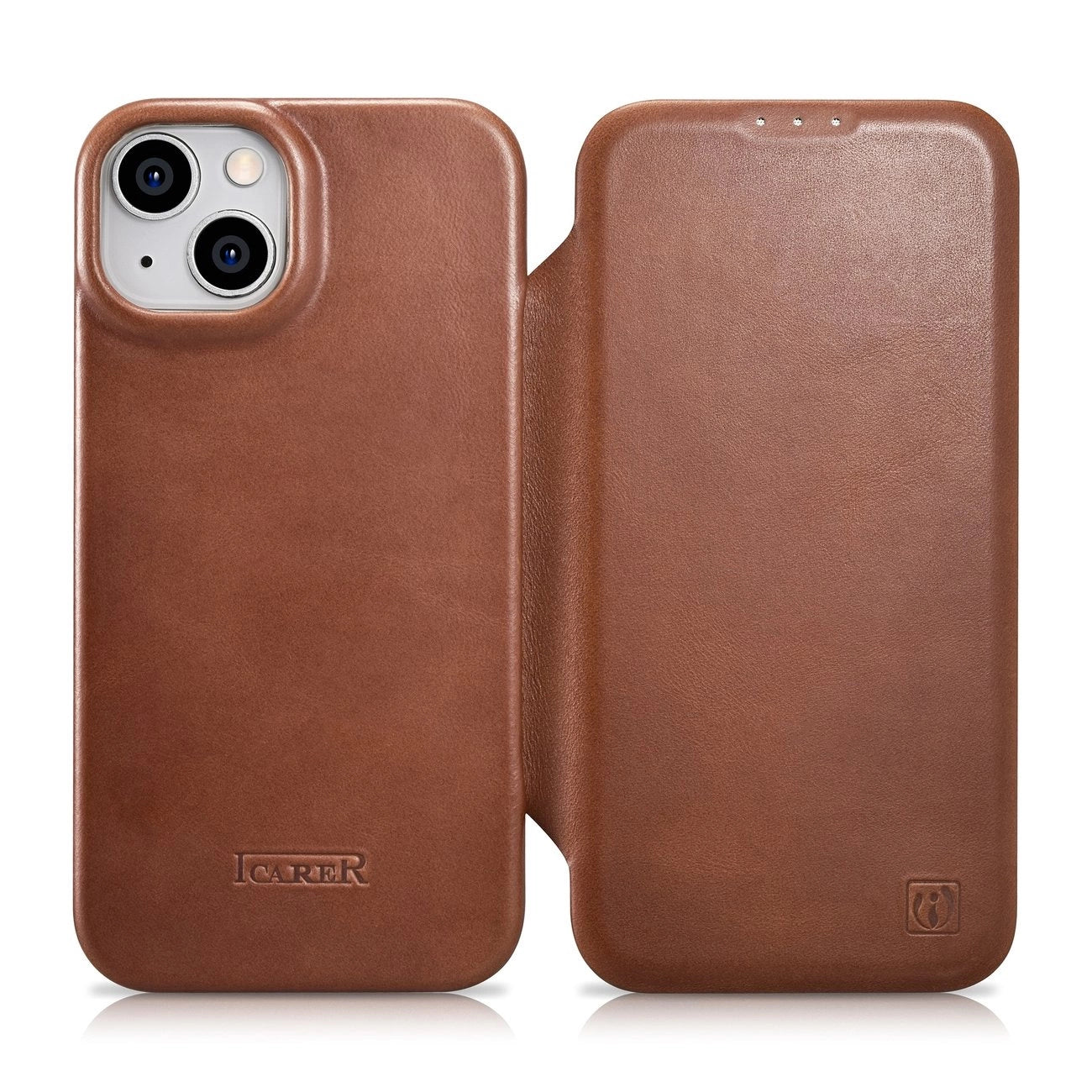 iCarer CE Oil Wax Premium Leather Folio Case iPhone 14 Plus magnetic flip case MagSafe brown (AKI14220707-BN)_0