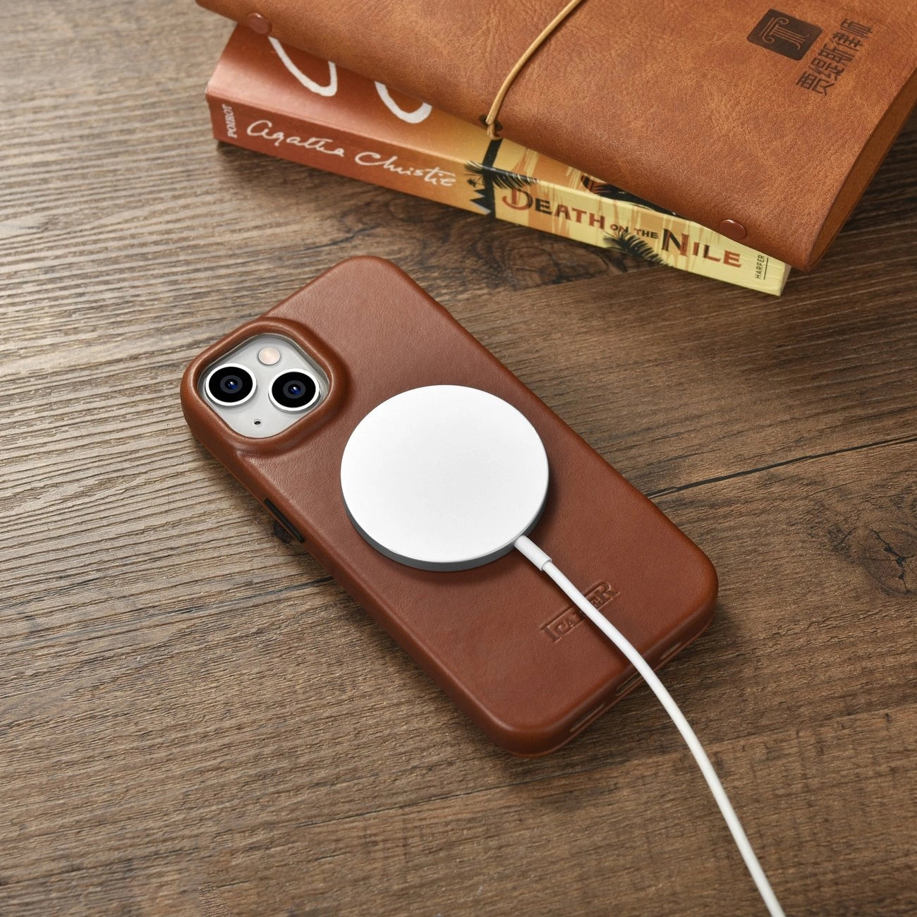 iCarer CE Oil Wax Premium Leather Folio Case iPhone 14 Plus magnetic flip case MagSafe brown (AKI14220707-BN)_21