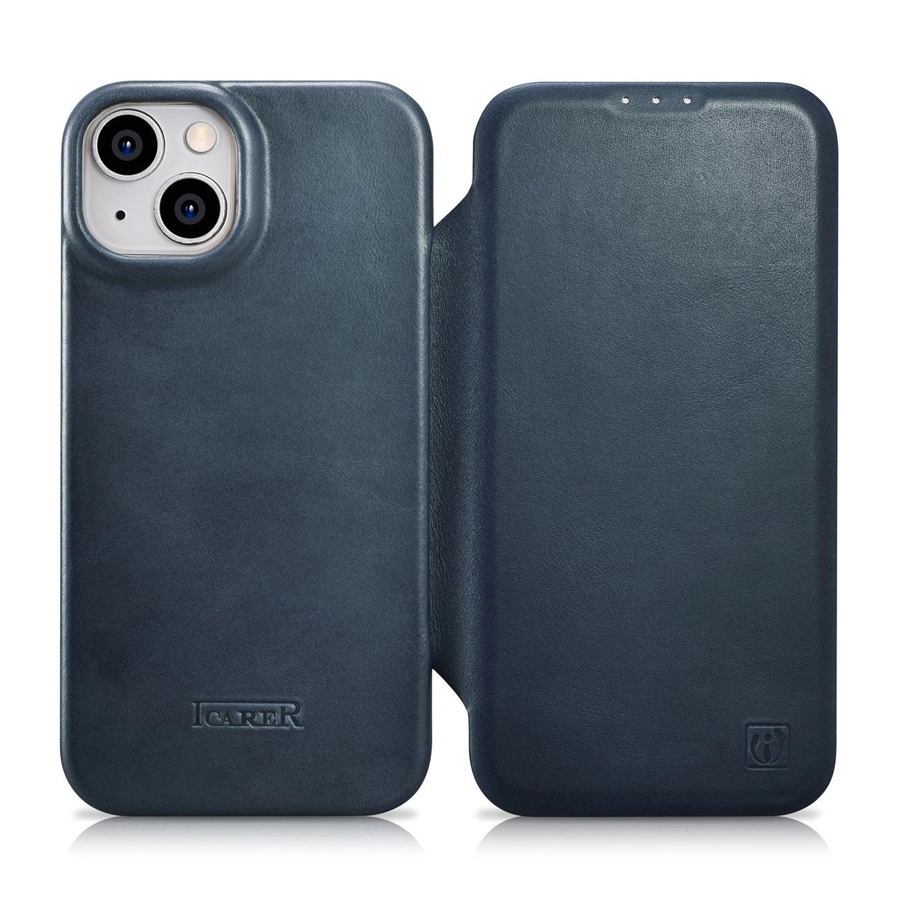 iCarer CE Oil Wax Premium Leather Folio Case iPhone 14 Plus magnetic flip case MagSafe blue (AKI14220707-BU)_0