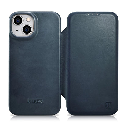 iCarer CE Oil Wax Premium Leather Folio Case iPhone 14 Plus magnetic flip case MagSafe blue (AKI14220707-BU)_0