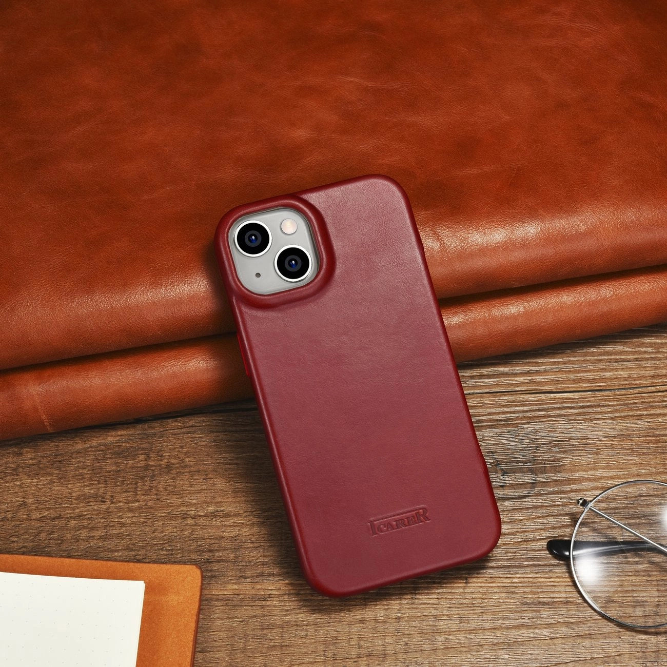 iCarer CE Oil Wax Premium Leather Folio Case iPhone 14 Plus Magnetic Flip Leather Folio Case MagSafe Red (AKI14220707-RD)_24