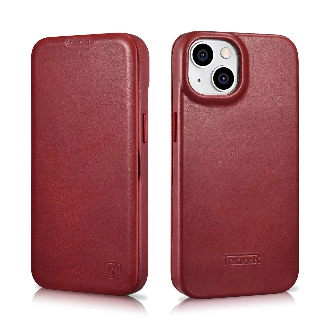 iCarer CE Oil Wax Premium Leather Folio Case iPhone 14 Plus Magnetic Flip Leather Folio Case MagSafe Red (AKI14220707-RD)_30