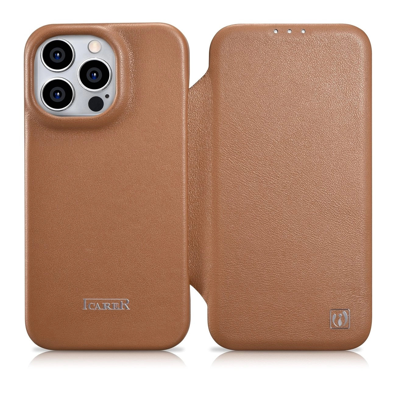 iCarer CE Premium Leather Folio Case iPhone 14 Pro Magnetic Flip Leather Folio Case MagSafe brown (WMI14220714-BN)_0