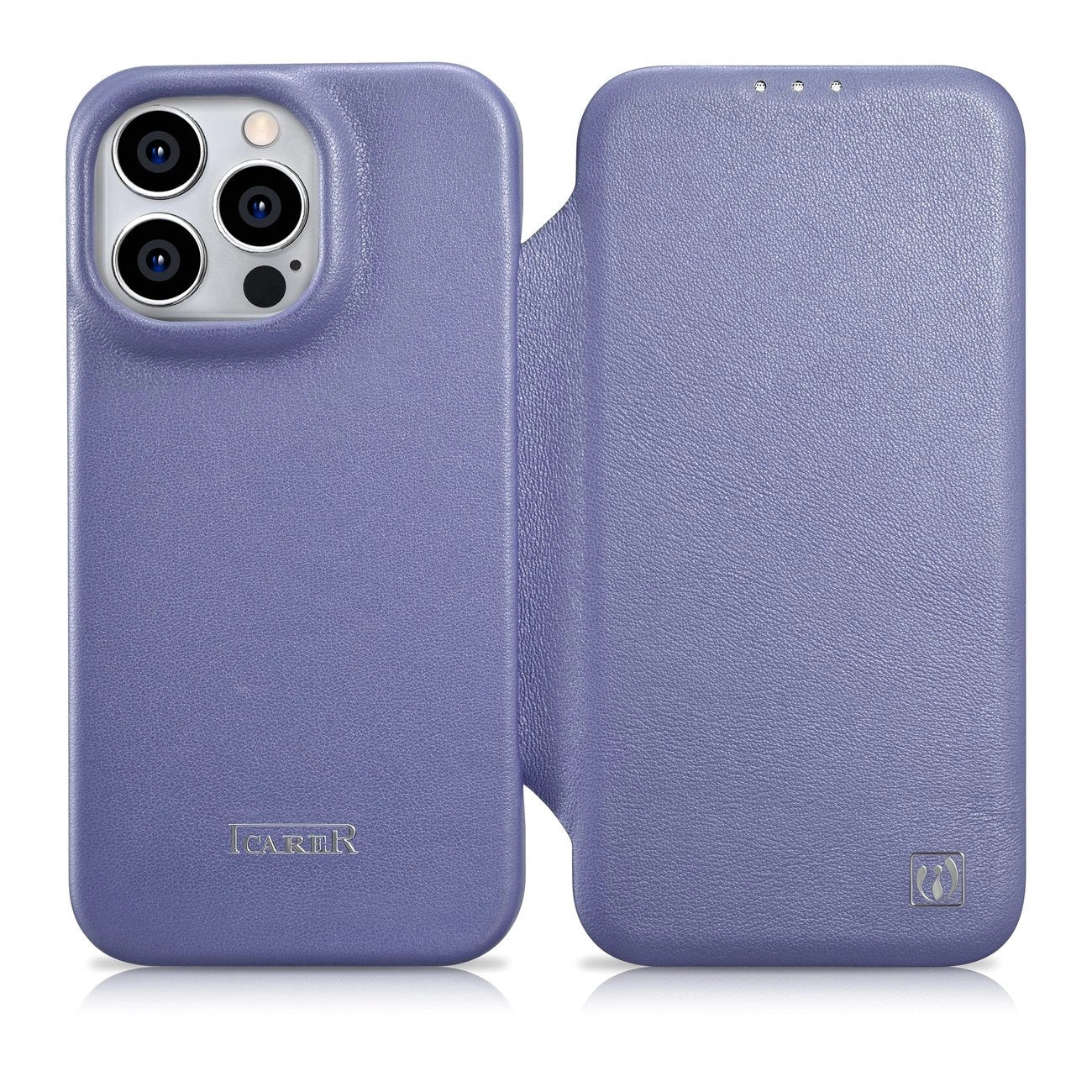 iCarer CE Premium Leather Folio Case iPhone 14 Pro Magnetic Flip Leather Folio Case MagSafe Light Purple (WMI14220714-LP)_0