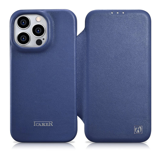 iCarer CE Premium Leather Folio Case iPhone 14 Pro Magnetic Flip Leather Folio Case MagSafe Blue (WMI14220714-BU)_0