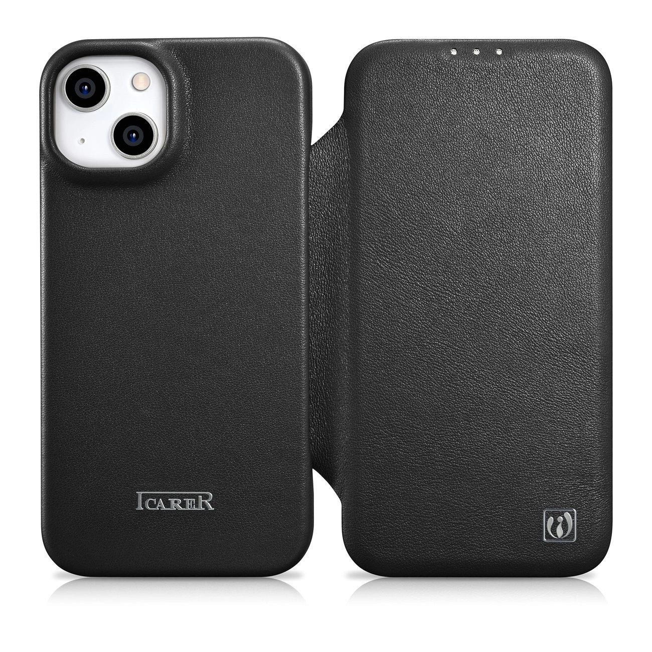 iCarer CE Premium Leather Folio Case iPhone 14 Plus Magnetic Flip Leather Folio Case MagSafe black (WMI14220715-BK)_0