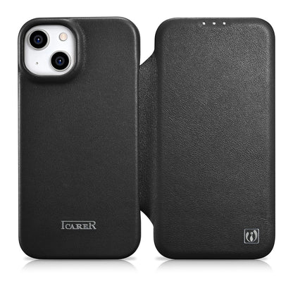 iCarer CE Premium Leather Folio Case iPhone 14 Plus Magnetic Flip Leather Folio Case MagSafe black (WMI14220715-BK)_0