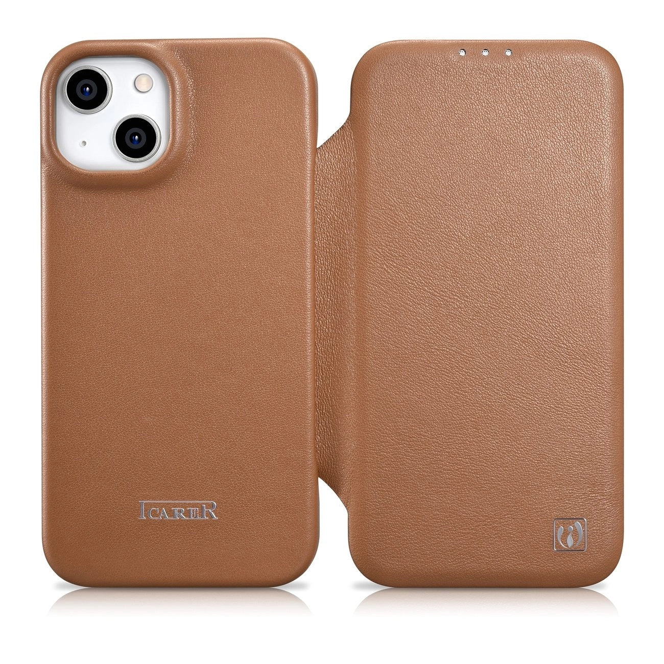 iCarer CE Premium Leather Folio Case iPhone 14 Plus Magnetic Flip Leather Folio Case MagSafe Brown (WMI14220715-BN)_0