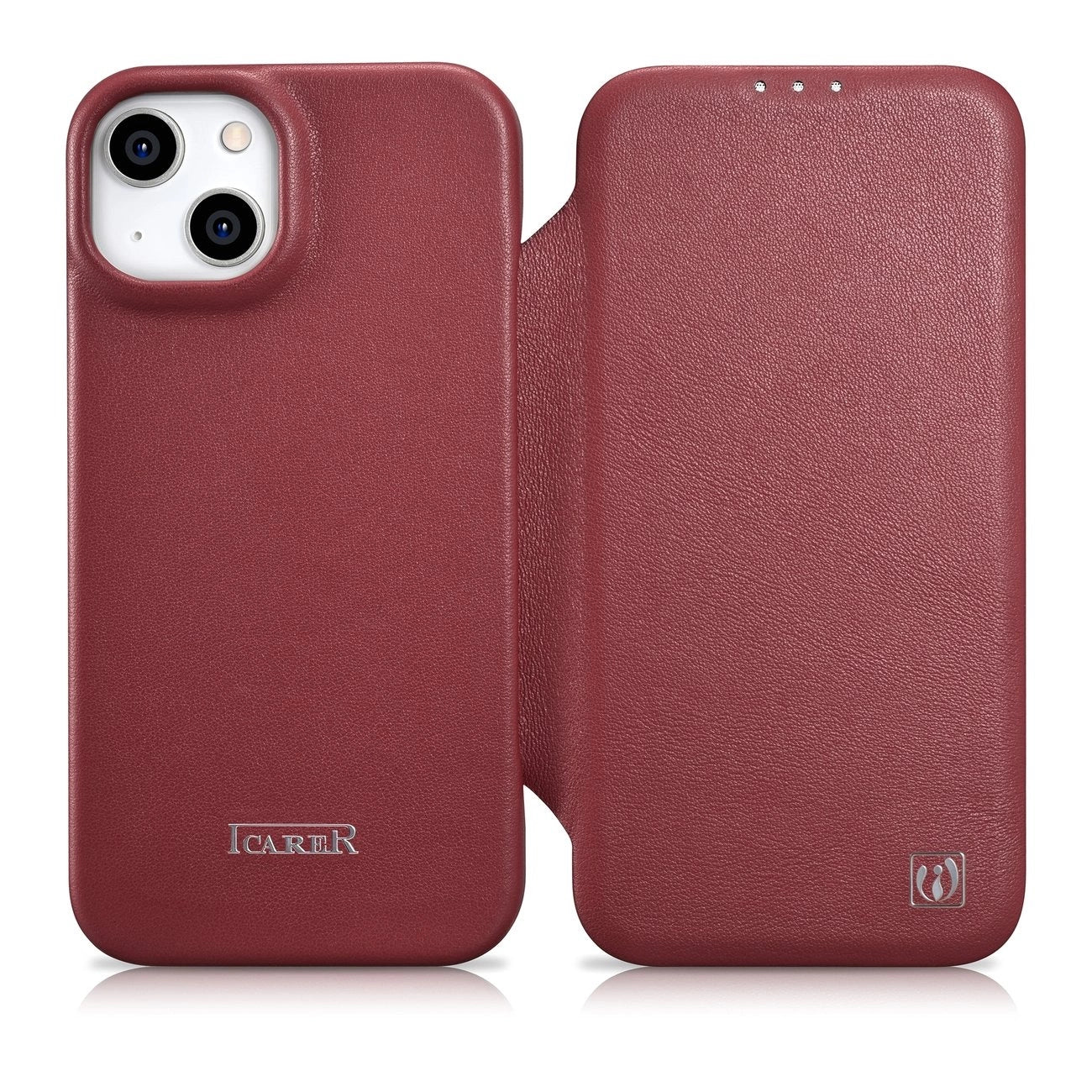 iCarer CE Premium Leather Folio Case iPhone 14 Plus Magnetic Flip Leather Folio Case MagSafe Red (WMI14220715-RD)_0