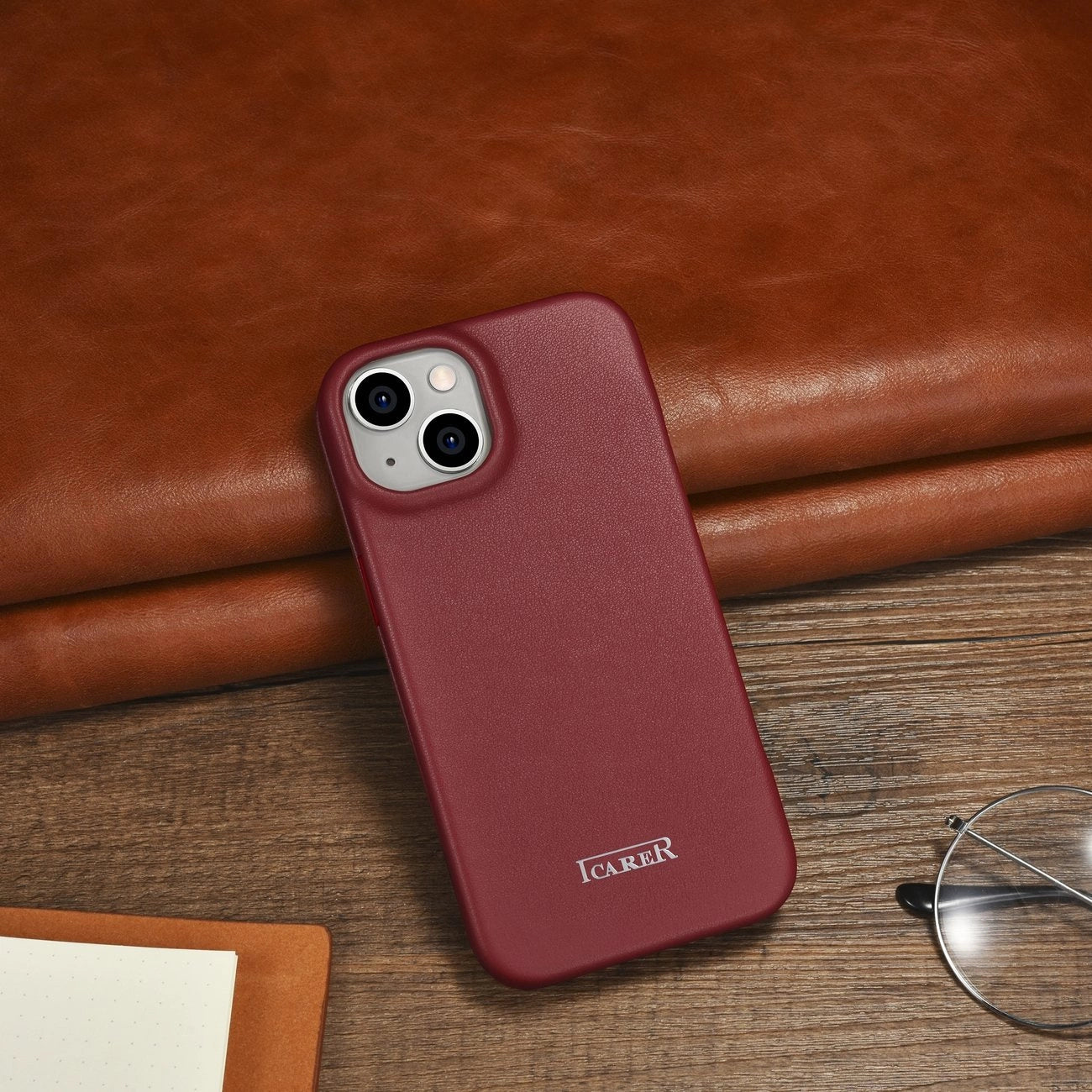 iCarer CE Premium Leather Folio Case iPhone 14 Plus Magnetic Flip Leather Folio Case MagSafe Red (WMI14220715-RD)_22
