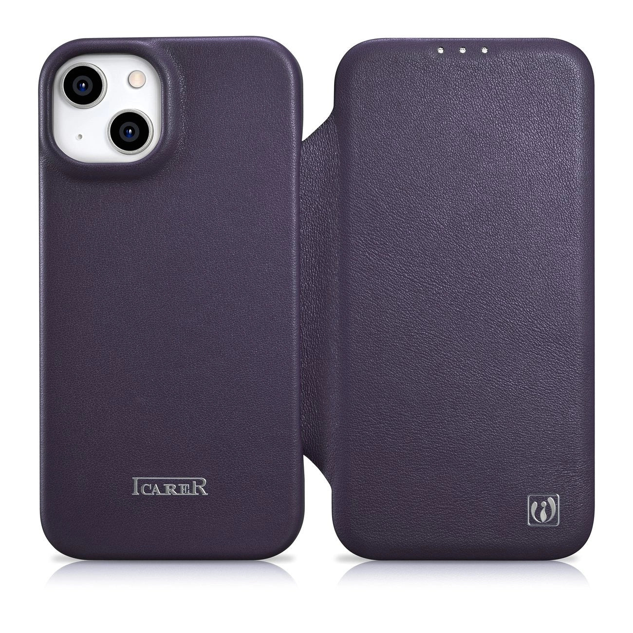 iCarer CE Premium Leather Folio Case iPhone 14 Plus Magnetic Flip Leather Folio Case MagSafe Dark Purple (WMI14220715-DP)_0