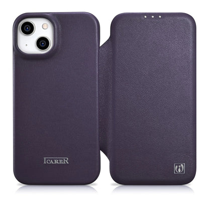 iCarer CE Premium Leather Folio Case iPhone 14 Plus Magnetic Flip Leather Folio Case MagSafe Dark Purple (WMI14220715-DP)_0