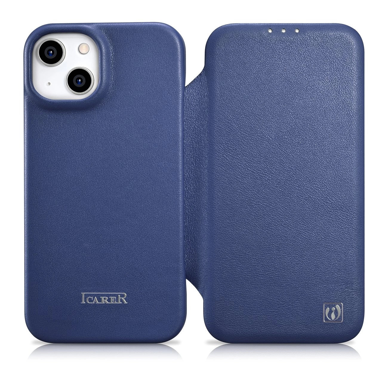 iCarer CE Premium Leather Folio Case iPhone 14 Plus Magnetic Flip Leather Folio Case MagSafe Blue (WMI14220715-BU)_0