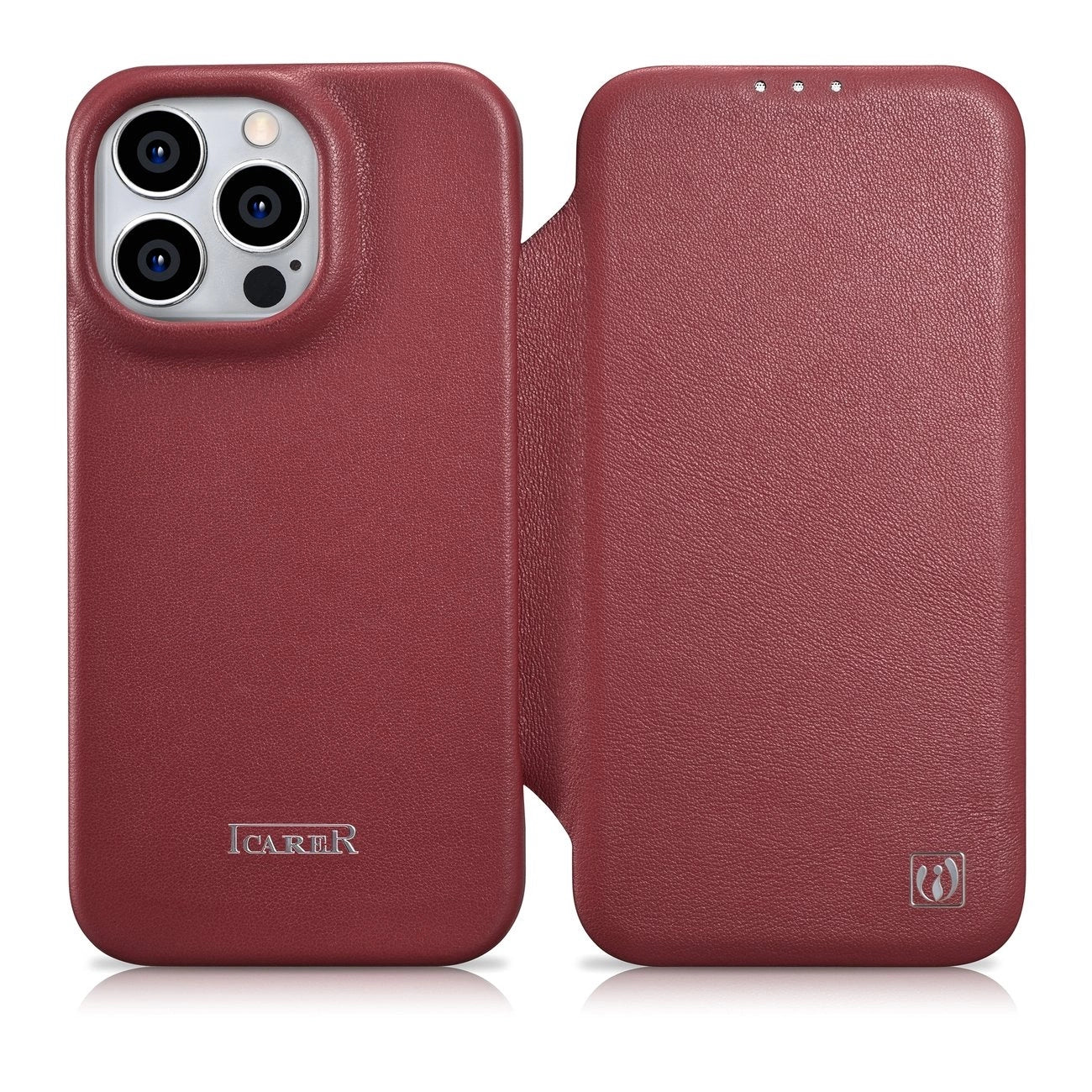iCarer CE Premium Leather Folio Case iPhone 14 Pro Max Magnetic Flip Cover MagSafe Red (WMI14220716-RD)_0