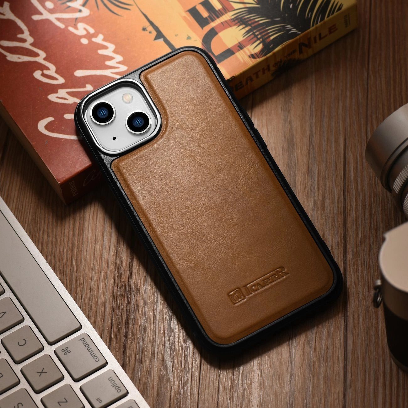 iCarer Leather Oil Wax case covered with natural leather for iPhone 14 Plus brown (WMI14220719-TN)_11