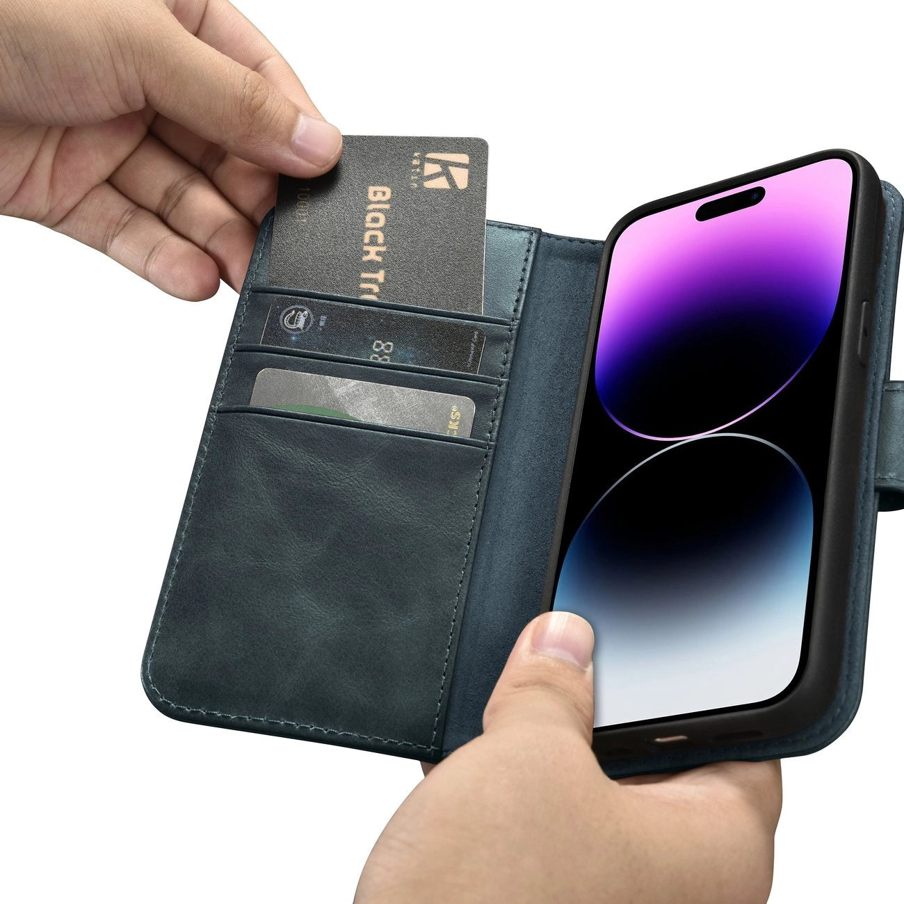 iCarer Oil Wax Wallet Case 2in1 Cover iPhone 14 Pro Anti-RFID Leather Flip Case Blue (WMI14220722-BU)_11