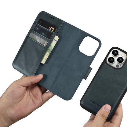 iCarer Oil Wax Wallet Case 2in1 Cover iPhone 14 Pro Anti-RFID Leather Flip Case Blue (WMI14220722-BU)_13