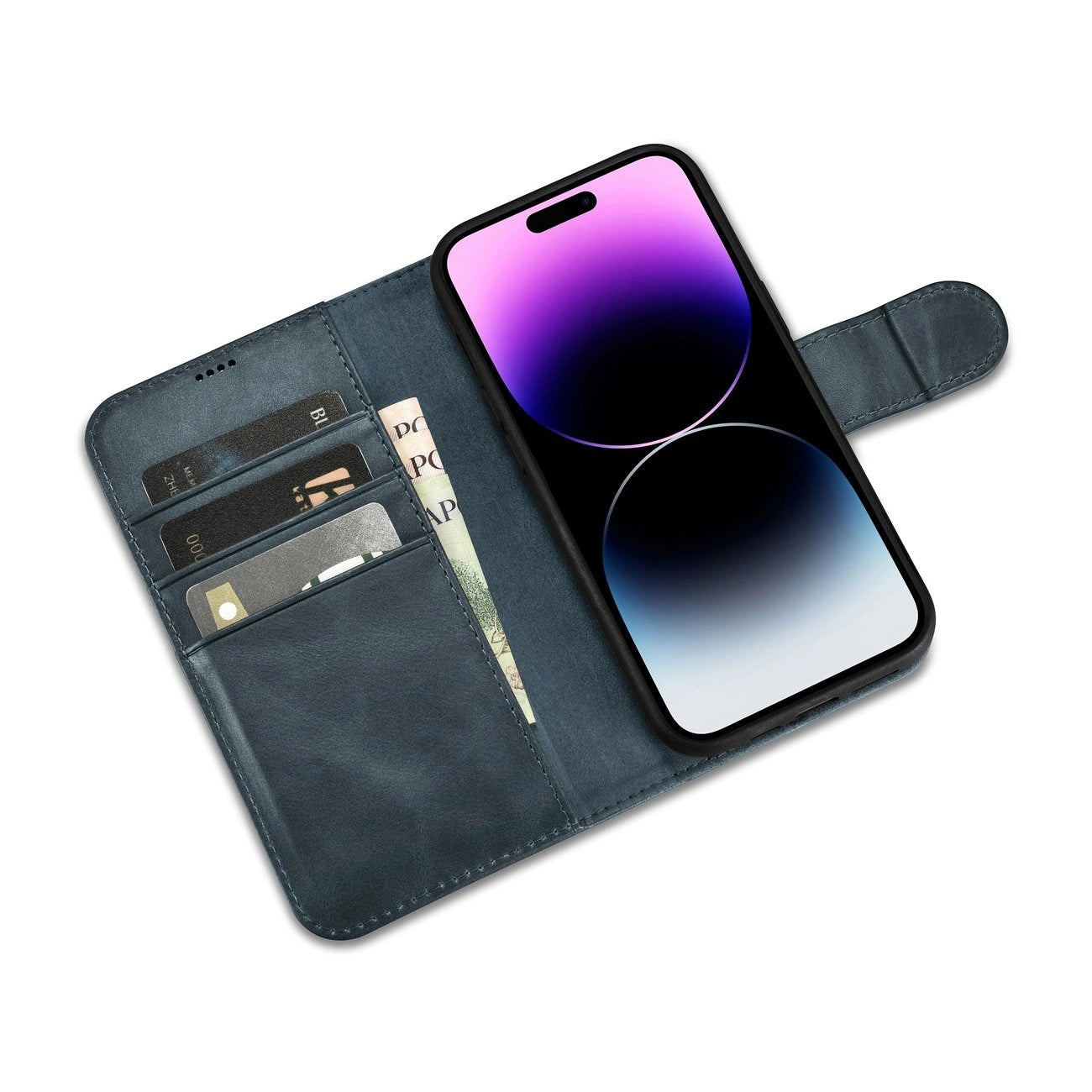 iCarer Oil Wax Wallet Case 2in1 Cover iPhone 14 Pro Anti-RFID Leather Flip Case Blue (WMI14220722-BU)_8