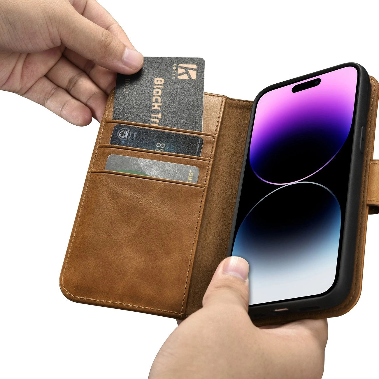iCarer Oil Wax Wallet Case 2in1 Cover iPhone 14 Pro Anti-RFID Leather Flip Case Brown (WMI14220722-TN)_11