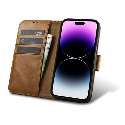 iCarer Oil Wax Wallet Case 2in1 Cover iPhone 14 Pro Anti-RFID Leather Flip Case Brown (WMI14220722-TN)_1
