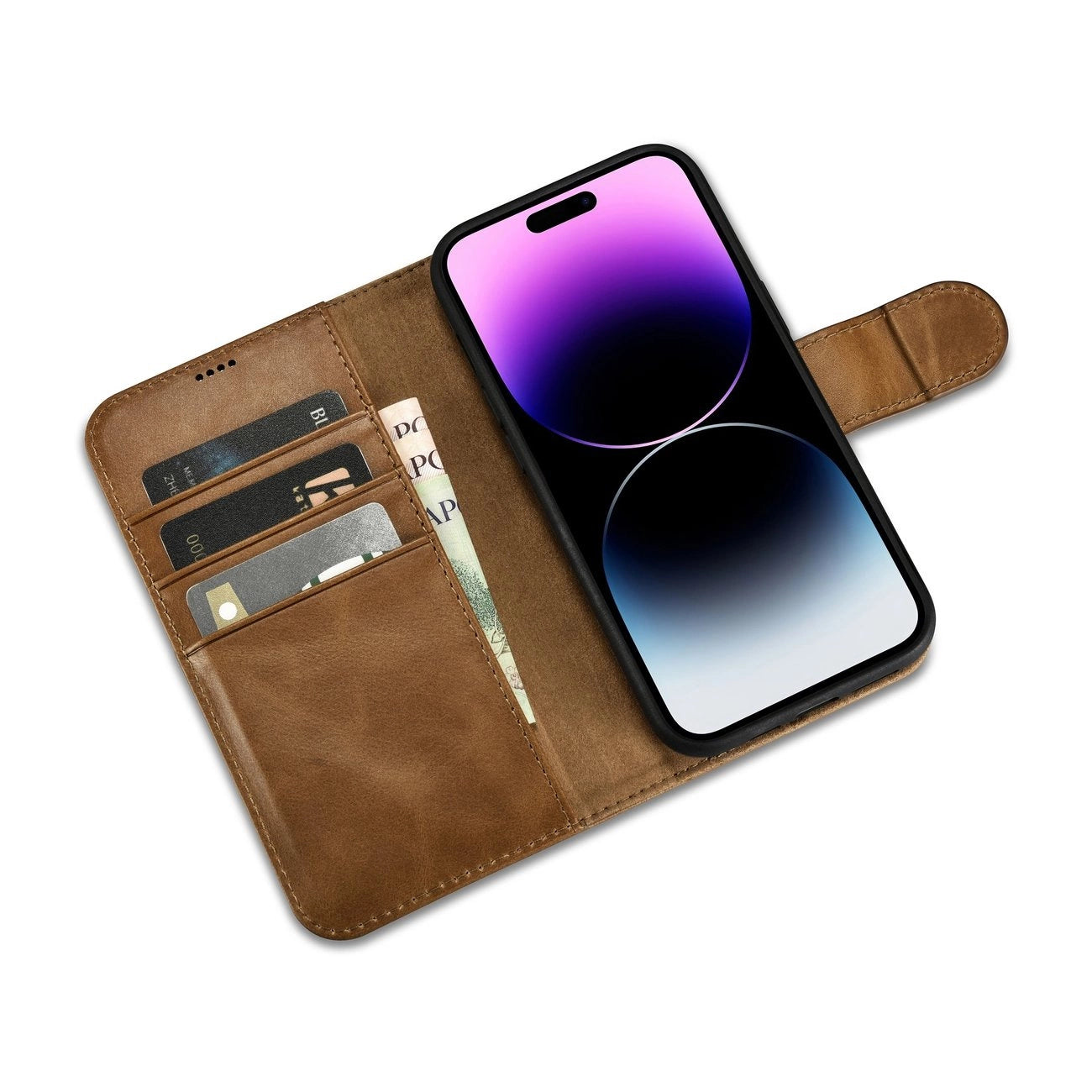 iCarer Oil Wax Wallet Case 2in1 Cover iPhone 14 Pro Anti-RFID Leather Flip Case Brown (WMI14220722-TN)_8